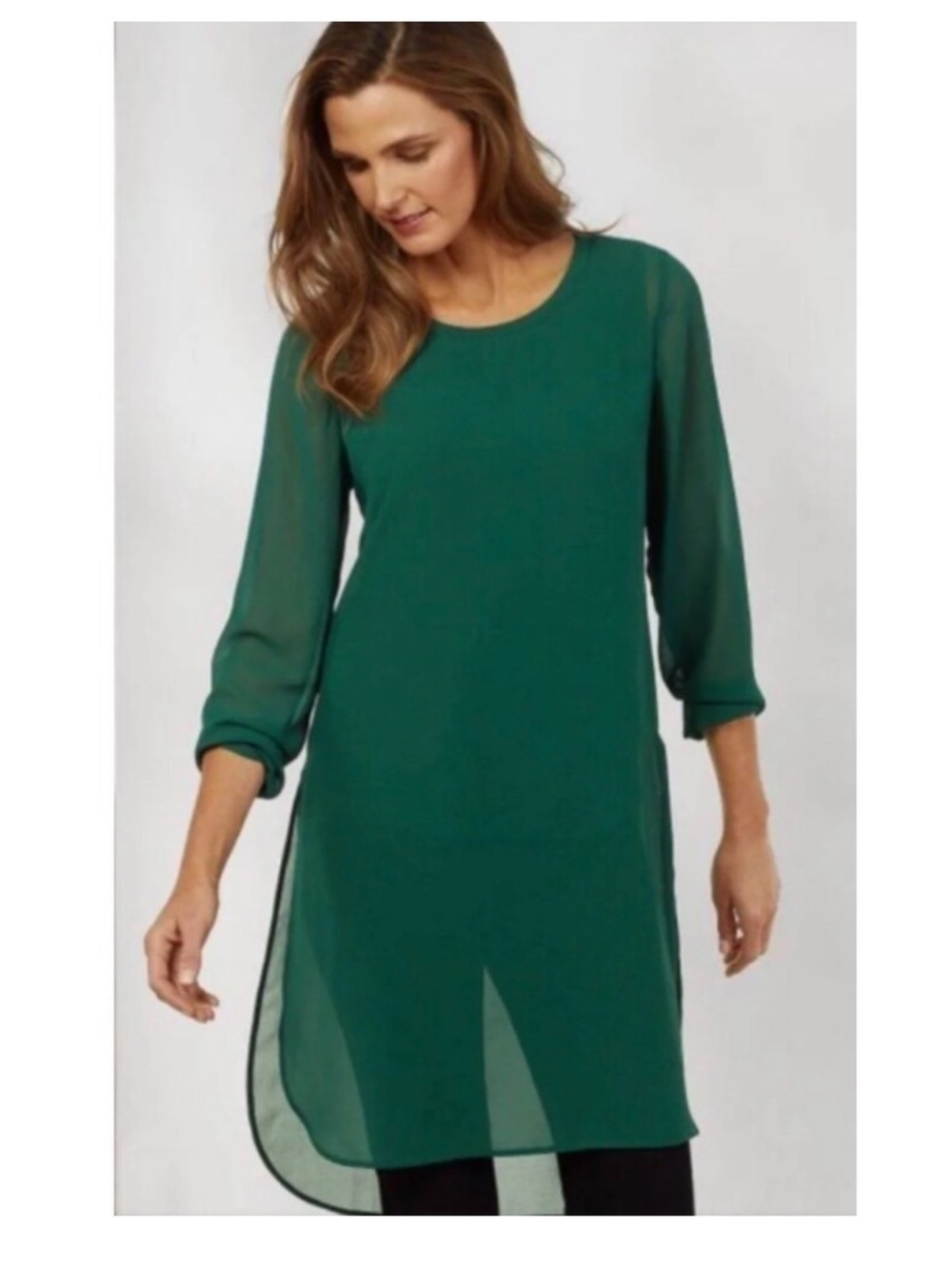 Soft Surroundings Relaxed Elegance Tunic Top Medium Emerald Green